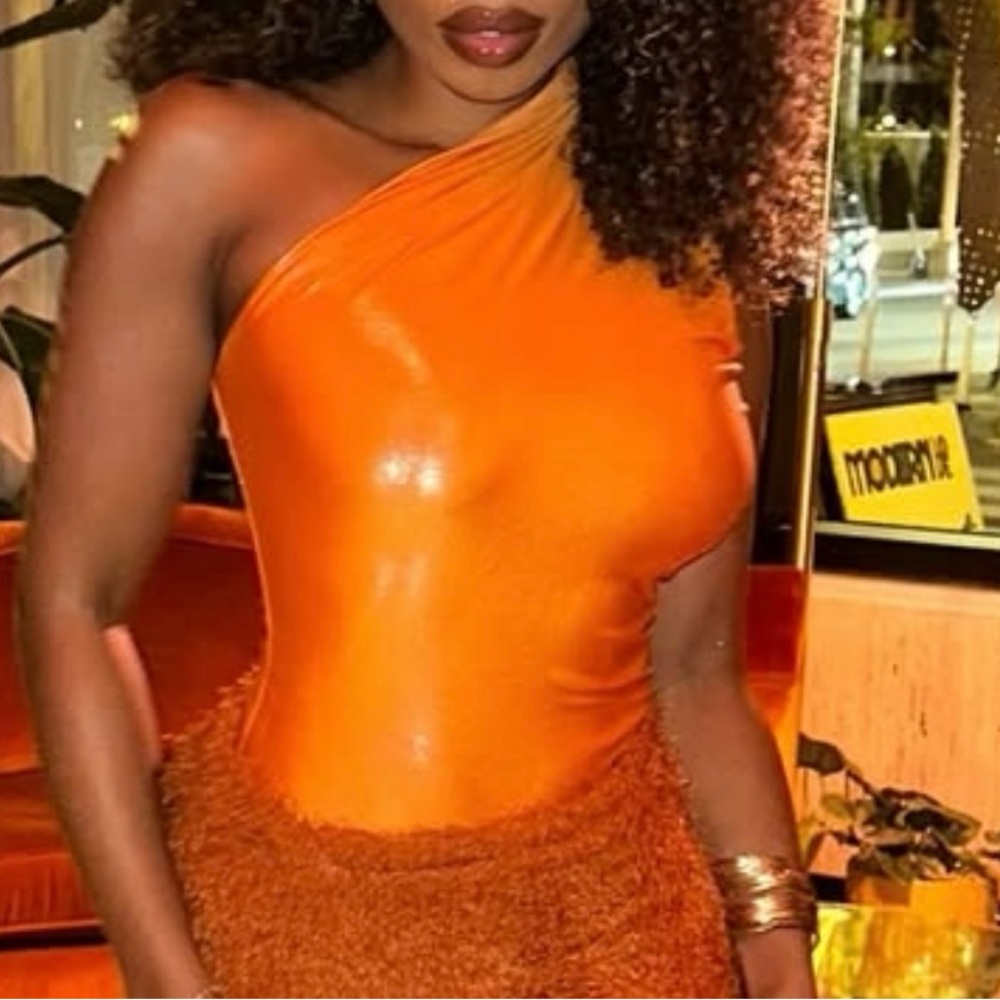 One-Shoulder Orange Bodysuit